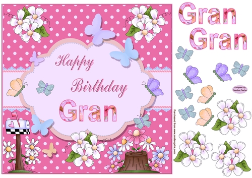 Happy Birthday Gran Pink Topper