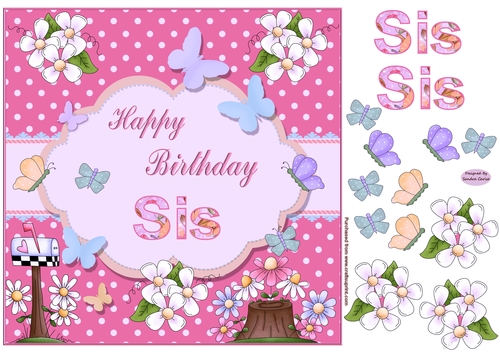 Happy Birthday Sis Pink Topper