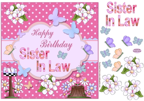 Happy Birthday Sister in Law Pink Topper
