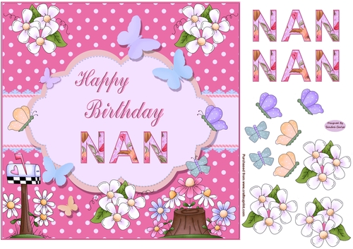 Happy Birthday Nan Pink Topper