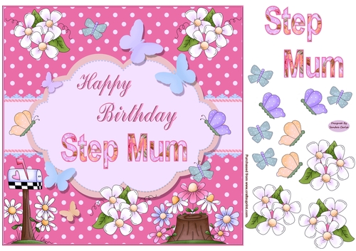 Happy Birthday Step Mum Pink Topper