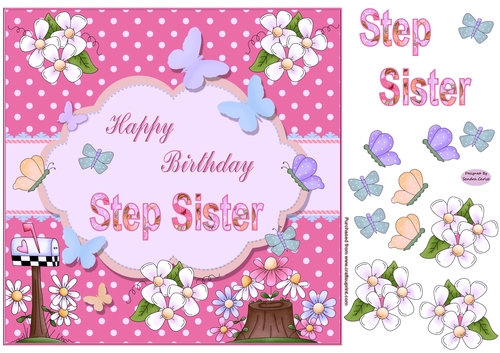 Happy Birthday Step Sister Pink Topper