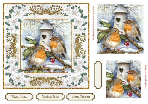 Christmas Robin White Poinsettia Topper