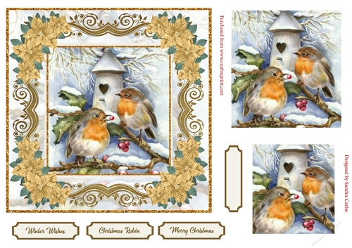 Christmas Robin Gold Poinsettia Topper