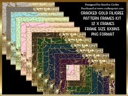 Cracked Pattern 8x8ins 12 x Frames Gold Filigree