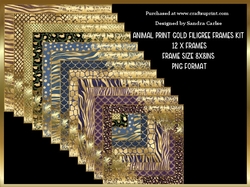 Animal Print Gold Filigree Frames x 12 Kit