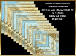 Art Deco Pattern Gold Filigree Frames x 12 Kit