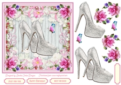 Female Birthday Glitter Shoes 7x7ins Topper 7