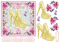 Female Birthday Glitter Shoes 7x7ins Topper 8