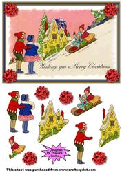 Christmas Fun in the Snow Decoupage Topper