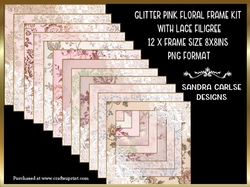 Glitter Pink 12 x Frames with Lace Filigree Kit