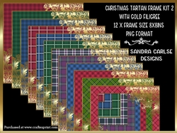Christmas Tartan 12 x with Gold Filigree Frames Kit