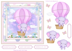 Cute Elephant Watercolour Decoupage Topper 2