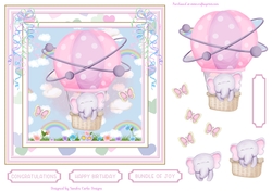 Cute Elephant Watercolour Decoupage Pink Frame Topper