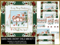 Christmas Snowy Vintage Owls 8x8ins Mini Kit 1