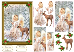 Christmas Vintage Deer Decoupage/Pyramid 5x7ins Topper