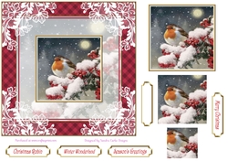 Red Christmas Robin Pyramid 7x7ins Topper 1