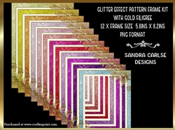 Glitter x 12 Frames size A5 Kit with Gold Filigree