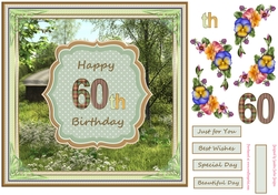 Happy 60th Birthday 8x8ins Decoupage Topper