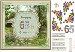 Happy 65th Birthday 8x8ins Decoupage Topper