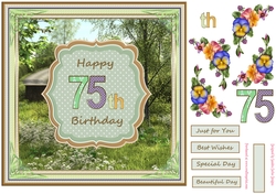 Happy 75th Birthday 8x8ins Decoupage Topper
