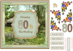 Happy 80th Birthday 8x8ins Decoupage Topper