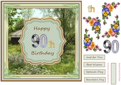 Happy 90th Birthday 8x8ins Decoupage Topper