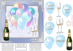 Birthday Pastel Blue Balloons 7x7ins Decoupage Topper