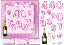 Happy 40th Birthday Pink Balloons 7x7ins Decoupage Topper