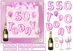 Happy 50th Birthday Pink Balloons 7x7ins Decoupage Topper
