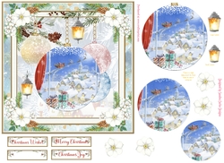 Christmas Vintage Baubles Decoupage 7x7ins Topper 14