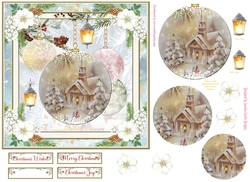 Christmas Vintage Baubles Decoupage 7x7ins Topper 18