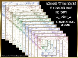 World Map Pattern 12 x 8x8ins Frames Kit