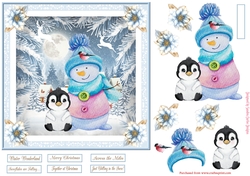Christmas Snowman & Penguin 7x7ins Decoupage Topper