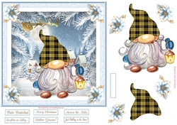 Christmas Cornish Tartan Gnome 7x7ins Decoupage Topper 1