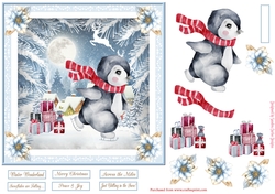 Christmas Skating Penguin 7x7ins Topper 1