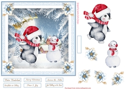 Christmas Penguin 7x7ins Decoupage Topper 3