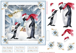 Christmas Penguins 7x7ins Decoupage Topper 4