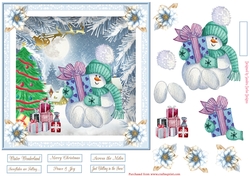 Christmas Snowman Fun 7x7ins Decoupage Topper 5