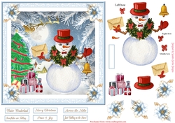 Christmas Snowman Fun 7x7ins Decoupage Topper 7