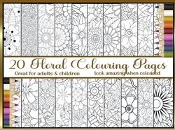 Floral 20 x A4 colouring pages kit 1