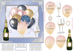Birthday Blue Glitter Balloons 7x7ins Topper