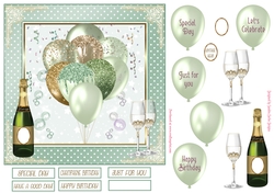 Birthday Soft Green Balloons 7x7ins Decoupage Topper