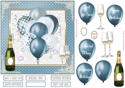 Birthday Iron Blue Balloons 7x7ins Decoupage Topper