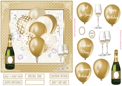 Birthday Gold Balloons 7x7ins Decoupage Topper