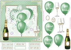 Birthday Green Balloons 7x7ins Decoupage Topper 