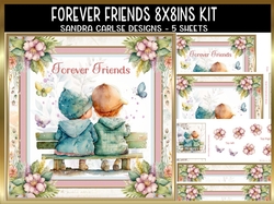 Forever Friends 8x8ins Decoupage Kit with Matching Bookmarks