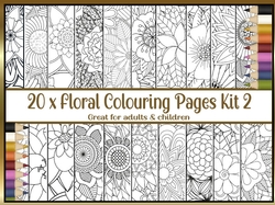 Floral 20 x A4 colouring pages kit 2