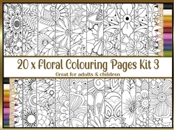 Floral 20 x A4 colouring pages kit 3