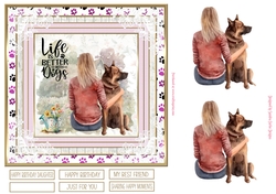 Girl with her dog 7x7ins Decoupage Topper 1